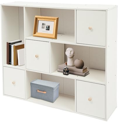 Zoobotanica Bücherregal mit 8 Fächern, Regal mit 4 Türen,Bücherschrank,Standregal,Aktenregal,Aufbewahrungsregal für Büro, Arbeitszimmer, Wohnzimmer, Korridor,96 x 24 x 80cm,Weiß