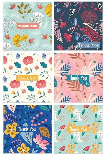 Giftinghouse 24 Thank You Cards Multipack with Envelopes - Floral Design Blank Inside for Teacher, Wedding, Kids, Christmas Fully recyclable - Made in the UK