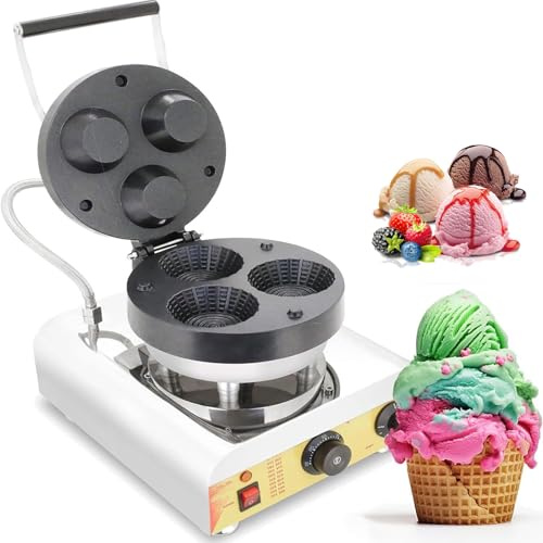 Ice Cream Cone Machine, 1600W Waffle Maker, Adjustable Temperature 0-300°C, Stainless Steel, Electric Crispy Egg Roll Maker for Waffles and Cones