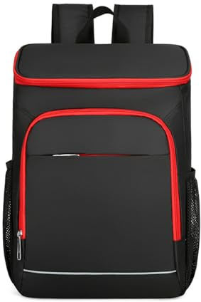 PORRASSO Kühlrucksack 25L Picknicktasche Isolierter Kühltasche Groß Wasserfester Kühlbox Rucksack für Outdoor Reisen Camping Strand BBQ Wandern Schwarz Rot