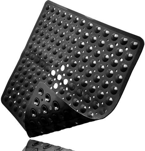 Duschmatte rutschfest, Antirutschmatte mit Saugnäpfen, Massage Duschmatte, Antirutschmatte Dusche, PVC Shower Mat Non Slip, Waschmaschinenfest (Schwarz-Atmungsaktive Ausführung)