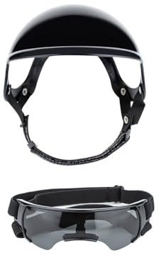 Hundebrille, Retro Hundebrille Haustier Helm Brille Set Hund Motorrad Sicherheit Sonne-schützende Pet Goggles Outdoor(Black-Set)