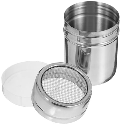 SHINEOFI Stainless Steel Cocoa Flour Shaker with Lid, Fine Mesh Sugar Powder Dispenser for Cappuccino and Baking, Small Non-Magnetic 6.5x8cm Reusable Chocolate Shaker for Coffee