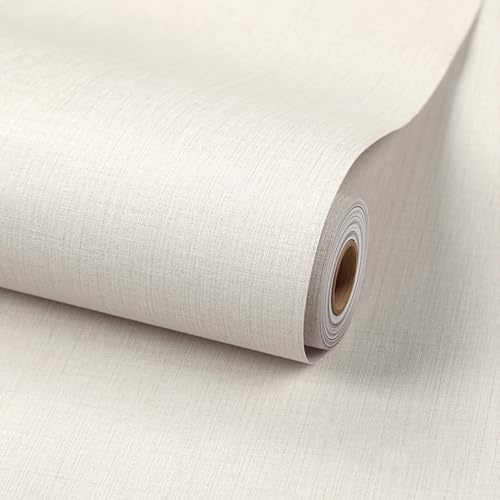Grasscloth Textured Wallpaper, 40 x 500 cm Beige Fabric Self Adhesive Wallpaper Faux Linen Vinyl Fabric Wall paper Self Adhesive Furniture Covering for Living Room,Bathroom,Cabinets, Kitchen