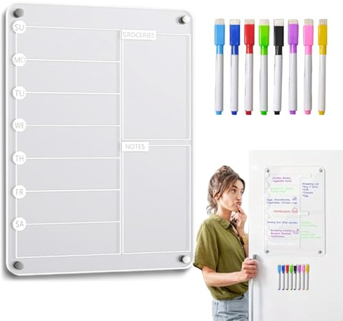 Planificador de comidas magnético - Planificador de comidas acrílico de 20cm | Pizarra seca magnética acrílica | Tablero de planificación de refrigeradores | Tablero de notas de planificación de notas