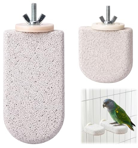 Kalkstein Für Wellensittiche,Wellensittich Zubehör Und Vogelkäfig Zubehör, Natürliche Hühnerstange Für Schnabelpflege Und Beschäftigung, 2 Stück EIS-am-Stiel Design Eine große, eine kleine Größe