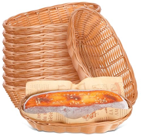 Cestini per Pane in Finto Rattan 10 Pezzi Plastica Marrone | Grande Capacità, Leggeri e Robusti, per Ristorante e Casa, Adatti a Caramelle e Verdure