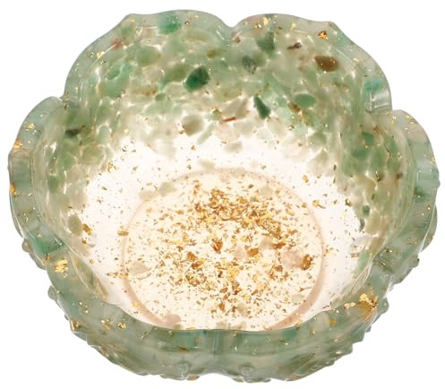 COOPHYA Cuenco Decorativo para Llaves y Anillos Forma de Flor de Loto en Resina y Cristal Verde, Bandeja Versátil para Joyas en Mesa de Entrada o Dormitorio