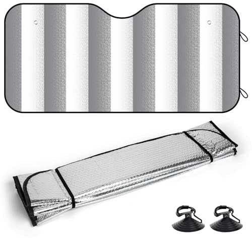 Parasol Coche Delantero 140x70 cm, Protector Solar Universal para Parabrisas con Revestimiento Reflectante de Aluminio y Burbuja de Aire, Cubierta Plegable contra Rayos UV y Calor