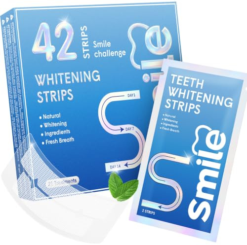 Bandes de Blanchiment Dentaire 42 Bandes (21 Paires) - Whitening Strips Sans Peroxyde & Sensibilité - Élimine Taches Café, Thé, Vin - Kit Sourire 6 Nuances Plus Blanc en 14 Jours - Résultats Visibles