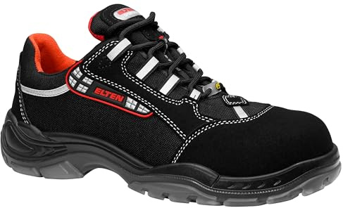 ELTEN Sicherheitsschuhe SENEX ESD S2, Herren, Textil, Kunststoffkappe (leichter als Stahlkappe), leicht, sportlich, Schwarz/Rot, Größe: 45