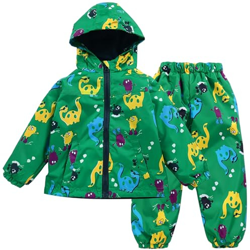 LZH Impermeable Chubasquero para Niño o Niñas, Dinosaurio Capa de Lluvia de Dibujos Animados con Capucha Chaqueta Pantalones Traje