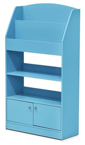 Furinno LOVA Book Shelf, Magazine Bookshelf, Bookcase with Storage Cabinet, 9.4 x 24.6 x 43.3, for Living Room, Bedroom, Home Office, Light Blue