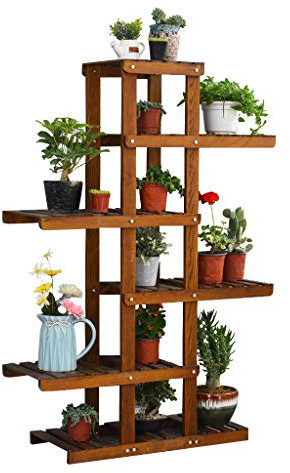Braun Blumentreppe Blumenregal Pflanzentreppe aus Holz Blumenständer für Innen Außen Garten Balkon Wohnzimmer Pflanzenregal Aussen Draußen Leiterregal Dekoratives Fenster