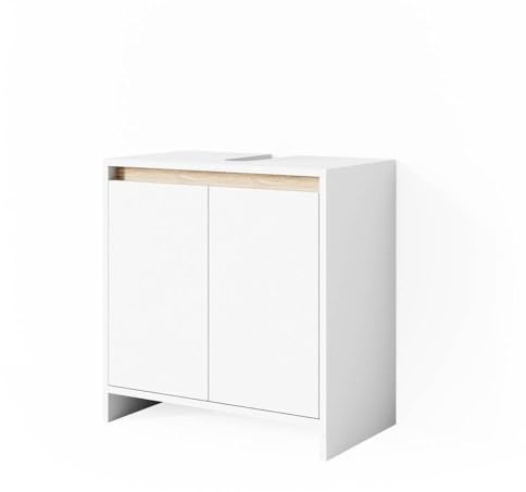 Vicco Waschbeckenunterschrank Emma, Weiß/Sonoma, 58 x 60 cm | zur Aufbewahrung im Badezimmer kombinierbar mit Emma Serie