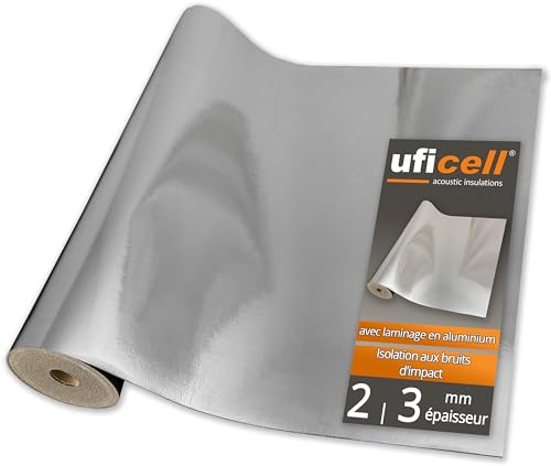 uficell® Akustik Trittschalldämmung Silence Floor Akustik ALU Gehschalldämmung für Laminat und Parkett mit Alu-Dampfbremse, Raumdichte: 1000 kg/m³ (Stärke 2 mm | 50 m²)