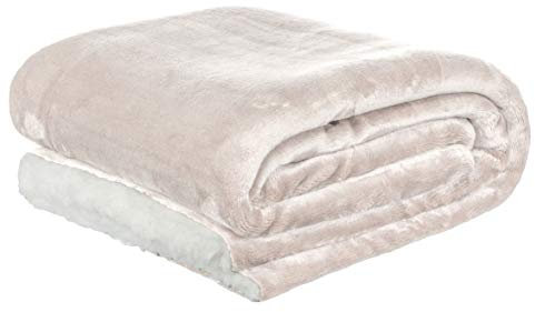 Brandsseller Coperta soffice in pile 100x150 cm – Morbida plaid per divano/manta in pile e sherpa – Morbida e double-face, adatta anche come copertina per neonati - Grigio Chiaro/Bianco