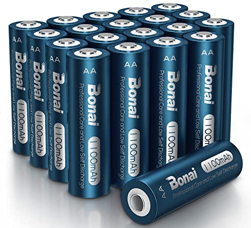 BONAI AA Rechargeable Batteries, High Capacity NiMH Battery for Outdoor Lights 1.2V Pre Charged Double-A Batteries (AA 20 Pack)