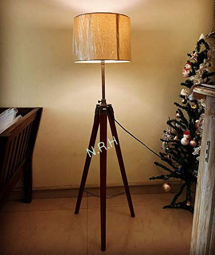 Lámpara de pie con trípode, diseño clásico, estilo marino, estilo retro, de madera, lámpara de trípode (pantalla no incluida)