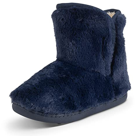 Polar Womens Memory Foam Indoor Faux Fur Fleece Bootie Rubber Sole Comfort Outdoor Anti Slip Durable Slippers - Navy Fur - AYC0866 - EU39/UK6