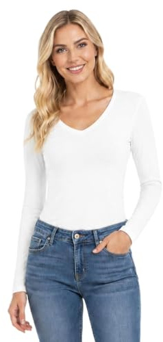 Womens Long Sleeve Top T Shirts V Neck Ladies Basic Slim Fit Casual Tee | VNeck, Soft, Stretchable, Regular Fitted, Available in Plus Size Black