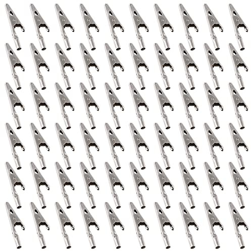 Glarks Lot de 60 pinces crocodiles en métal de 53 mm pour test de batterie, pinces de test électrique en nickel plaqué argent, sans capuchon