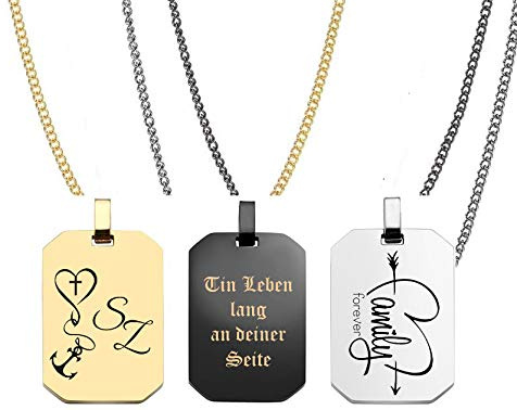 aplusashop Massiv ID Dog Tag mit Kette Edelstahl + Gravur nach Wunsch in 3 Farben Anhänger