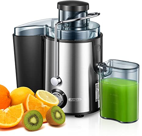 Juilist Entsafter Gemüse und Obst, 600W Zentrifugal Entsafter, Einfach zu Reinigen & Anti-Tropf, 2 Geschwindigkeitsstufen, 65MM Großer Einfüllschacht, Edelstahl, Bürste & Rezept