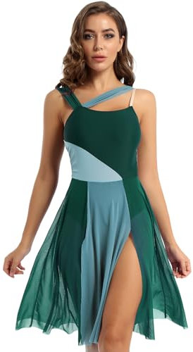 inlzdz Damen Ballettkleid Lange Tanzkleid mit Mesh Rock Ärmellos Ballett Trikot Body Turnanzug Leotard Kleid Elegant für Lyrischen Modern Tanz Dancewear Grün M
