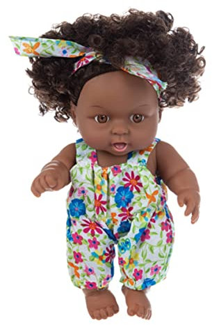 Liummrcy Puppe Black Baby 20cm lebensechter afrikanisches schwarzes Mädchen Baby mit Sonnenblumen Overalls für Kleinkindjungen Mädchen Geburtstagsgeschenk Schwarz Puppe Baby, Puppe afrikanisches