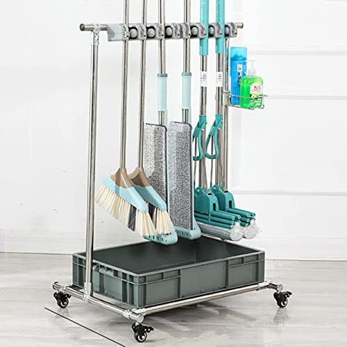 Besen- und Mop-Gestell kann bewegt Werden, beweglicher Boden-stehender Mop-Besenhalter-Reinigungswerkzeugwagen, Reinigungswerkzeug-Wagen, Nasser Mop-Abfluss-Gestell, Gartengeräte-Aufhänger-Regal mit