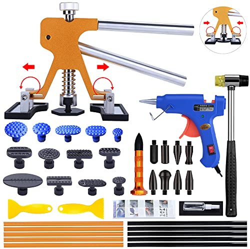 Winsall Auto Body Dent Puller Kit, Paintless Dent Repair Tool Adjustable Car Dent Remover Kit with Rubber Hammer and Metal Tap Down Pen for Auto Hail Damage Repair & Other Metal Surface 39PCS