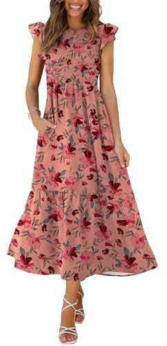 OFEEFAN Long Dress Wedding Guest Dresses Maternity Maxi Dress Flowy Dress Pink Floral S