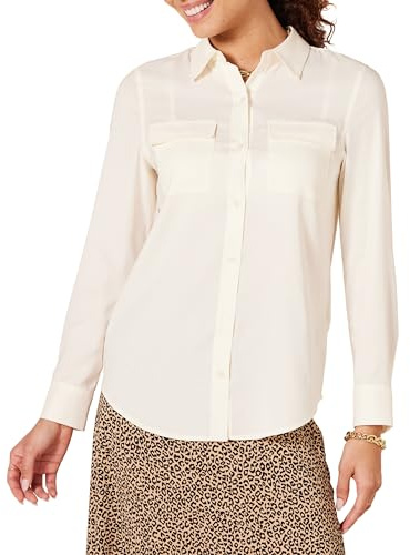 Amazon Essentials Camicia con Tasche a Maniche Lunghe in Georgette dalla vestibilità Comoda Donna, Avorio, XL