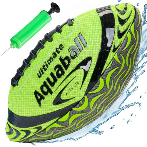 Activ Life Water Football for Pool, Beach, Outdoor, 9.5-inch Waterproof Pool Toys for Kids Aged 6-14, Heavy-Duty Water Ball, Double Lacing for Easy Grip, Lake Toys for Sports & Family Games - Green