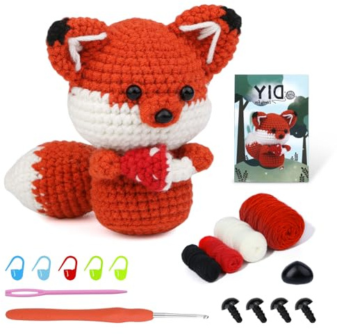 Deudy Häckel Kit für Anfänger, Fuchs Häkelset Tiere | Stricken für AnfäNger Set mit Schritt-für-Schritt-Video-Anleitungen, Häkelnadeln, Häkelpaket für DIY Bastelkunst Geschenk