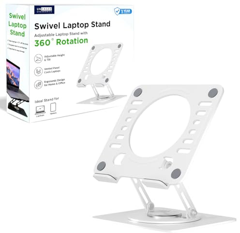 Uncaged Ergonomics Swivel Laptop Stand for Desk, Adjustable Computer iPad Stand for Desk w/ 360 Rotation, Portable Laptop Holder for Home Office Ergonomic Supplies (White)