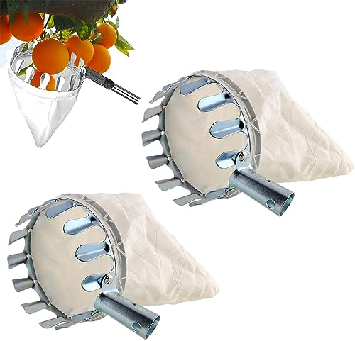 Recogedor de Frutas, 2 Piezas Recolector de Frutas con Cesta Ø 16cm Recoge Frutas de Metal, Herramienta selector de Fruta para Naranja, Manzana, Aguacates(No incluye poste)