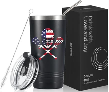 Onebttl Lacrosse Geschenke für Teenager, Jungen, Studenten, Männer, 590 ml, Reisebecher mit Edelstahl-Strohhalm für Männer, Schwarz (Lacrosse-Helm)