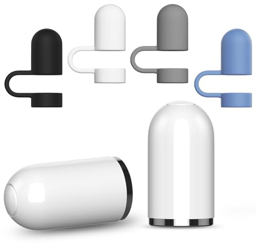 iMangoo 2 Stück Pencil Kappe für Apple Pencil 1(2 Weiß Kappe,4 Kappenhalter | Pencil Magnetische Ersatzkappe und Silikon Cap Anti Lost Ersatzkappe Zubehör für Apple Pencil 1 Gen-(Schwarz+Weiß+Grau+Blau)