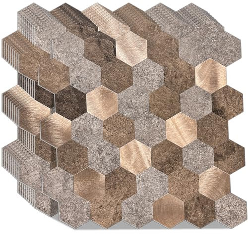 WoStick Set di 10 fogli per piastrelle da parete autoadesive in metallo spazzolato, spessore 4 mm, super resistente