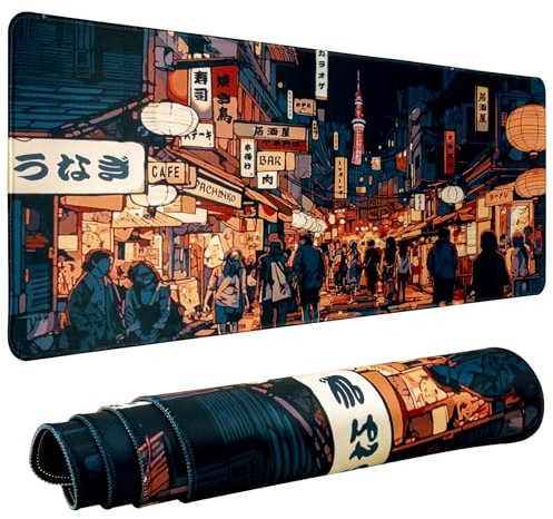 JINJIASC Large Mouse Mat Gaming Mouse Pad 31.5 x 11.8 in Desk Mat Desk MatNon-Slip Rubber Base, Waterproof Surface, Durable Stitched Edges, Laptop Desktop Mousepad (Street)