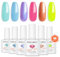 Modelones Hema Free Rainbow Gel Nail Polish Set, 6 Colors Summer Tint Neon Gel Polish Hot Pink Gittler Purple Bright Blue Yellow Nail Polish Soak Off Led Nail Art Manicure DIY Salon