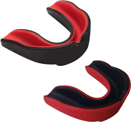 Zahnschutz, Mundschutz Boxen,Erwachsene Sport Mundschutz für Boxen, MMA, Kampfsport, Hockey, Football, 2 Stücke, SchwarzRot