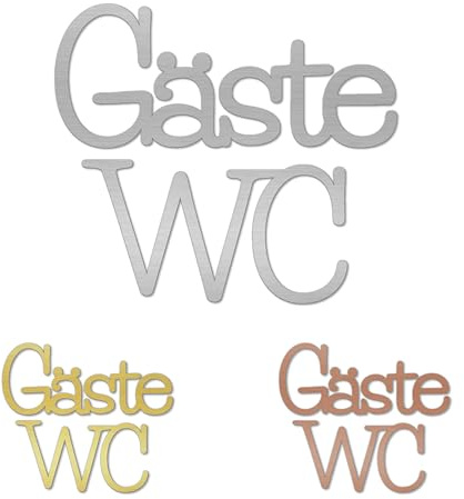 banjado® Gäste WC Schild selbstklebend/Graviertes Türschild WC Design Gäste WC 2 / Toilettenschild 16x14cm / WC Aufkleber in Gold Optik/Badezimmer Schild