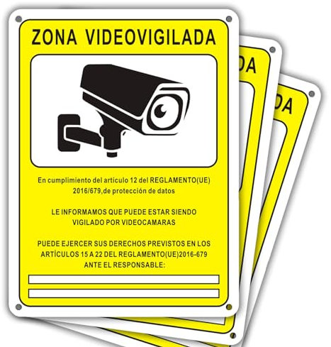 Felexdo Señal Zona Videovigilada, 3 Piezas Cartel Videovigilancia 15x20cm Carteles de Zona Videovigilada PVC con Autoadhesivo y Agujeros Pretaladrados Uso interior o exterior