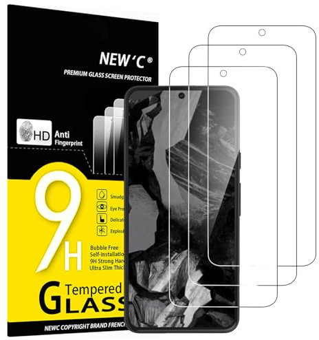 NEW'C 3 Pack, skärmskydd i glas för Google Pixel 8A, bubbelfri, 9H hårdhet, 0,33 mm ultratransparent, ultrabeständigt härdat glas