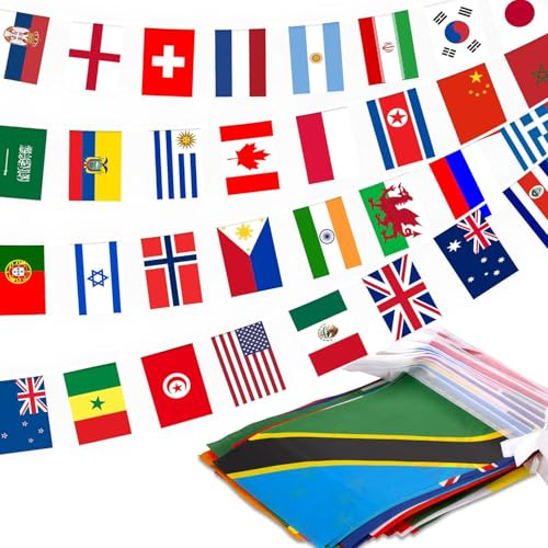 International Flags Bunting - 50 Countries, 13m, Banner for Garden, Bar, Outdoor Party Decorations