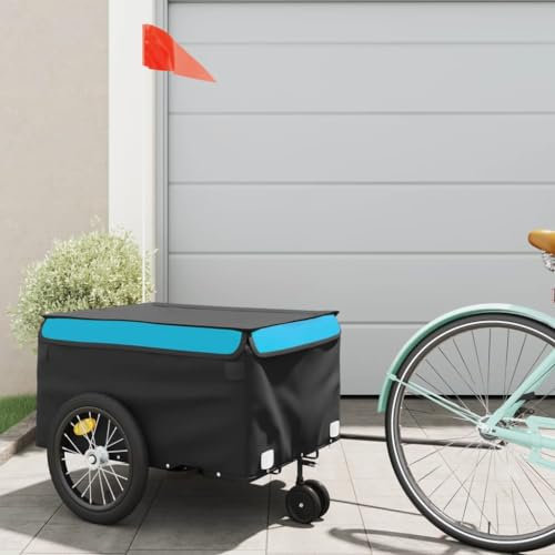 Willood Fahrradanhänger Lastenanhänger Fahrrad Transportanhänger Anhänger Schwarz und Blau 45 kg Eisen 62.5 x 124 x 52 cm