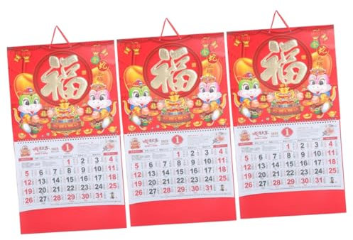 STOBOK 3stücke Chinesischer Wandkalender Jahr Traditioneller Hängender Kalender Mit Monddaten Für Home-office-dekoration Und Feiertage Glück Und Feng Shui